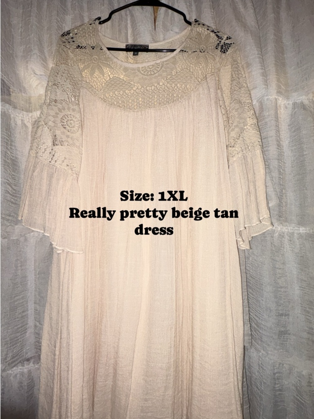 Boho Lace Yoke Beige/Tan Women's Dress